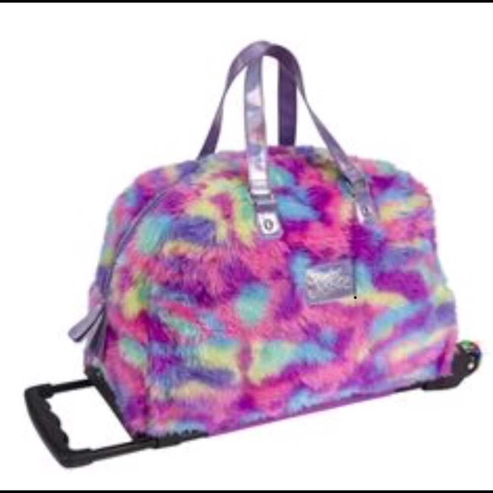 JUSTICE Fuzzy Tie Dye Rolling Bag/ Light Up Wheels
